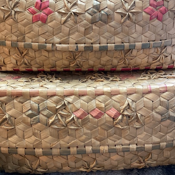 2 Handwoven Natural and Pink Storage Baskets - Picture 2 of 16